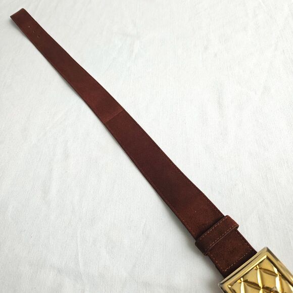Vintage 80s ESCADA Classic Designer E Logo Belt in Rich Brown Suede XS SMALL - Picture 8 of 12